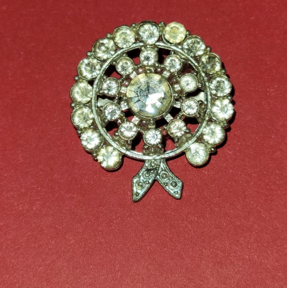 ❤️Vintage Silverstone Clear Rhinestone Brooch Pendant Pin - Picture 2 of 4